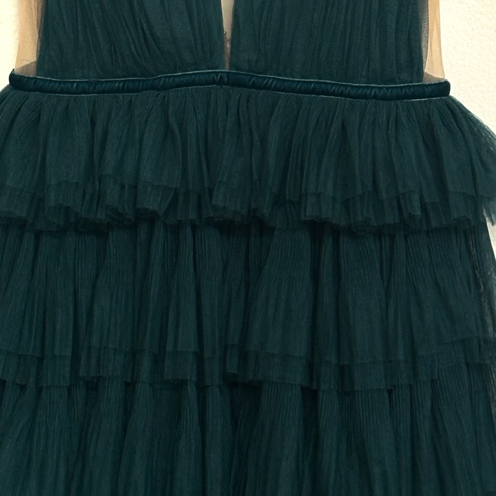 NWT SAU LEE Sabrina Tulle Ruffle Gown in Emerald Green Size 10 - Picture 8 of 16